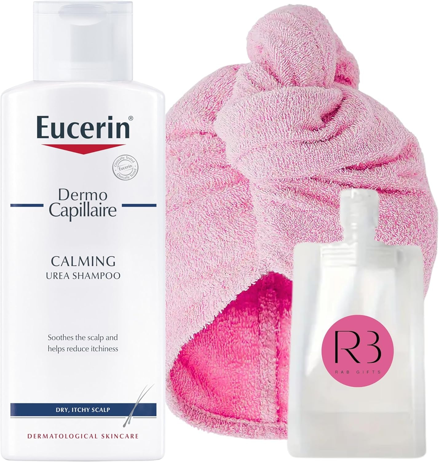 Shampoo for Itchy Scalp Bundle with Eucerin Urea Shampoo 250Ml and Hair Wrap and Travel Bottle