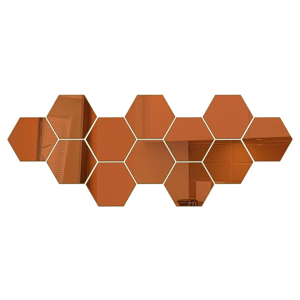 Hexagon Acrylic 3D Mirror Wall Sticker Home Decor DIY Self-Adhesive Mirror Decal Decor Stickers Art Wall Decoration Large 6/12Pc