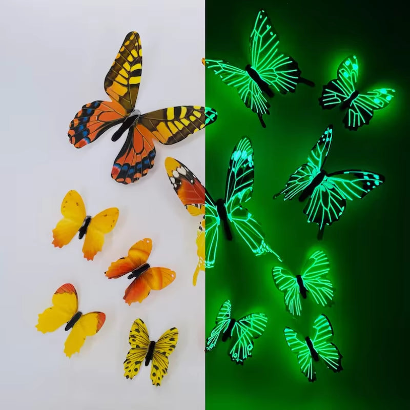 New 12Pcs Fashion 3D Luminous Butterfly Creative Wall Sticker for DIY Wall Stickers Modern Wall Art Home Decorations DIY Gift