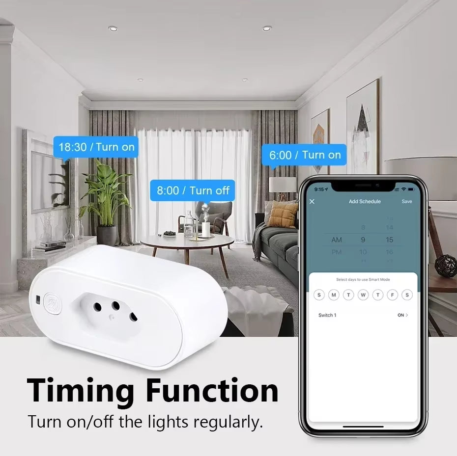 Tuya 16A/20A Brazil Standard Wifi Smart Plug Socket Work with Google Home Alexa with Power Monitor APP Remote Control