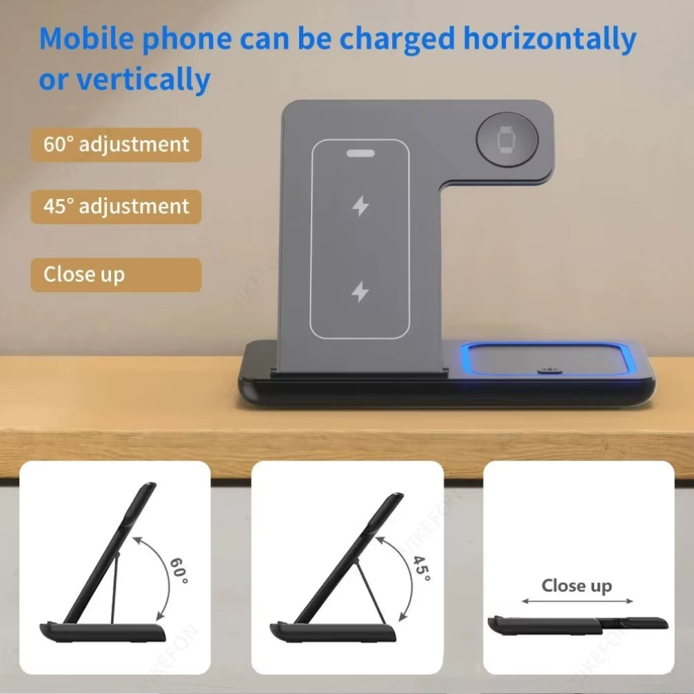 Foldable 3 in 1 30W Wireless Charging Station for Iphone 17 16 15 14 13 12 Pro Max Iwatch 11 Airpods Pro Fast Charger Stand Dock
