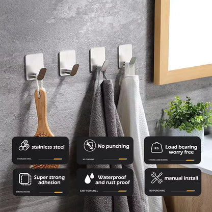 4/1Pcs Stainless Steel Bathroom Robe Hooks Adhesive Wall Hook Towel Holder Bathroom Kitchen Hardware Multi-Purpose Hanger Hook