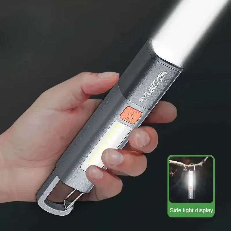 Outdoor Flashlight Portable Strong Light Variable Focus with Floodlight Side Lights Long Range Rechargeable Flashlight