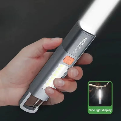 Outdoor Flashlight Portable Strong Light Variable Focus with Floodlight Side Lights Long Range Rechargeable Flashlight