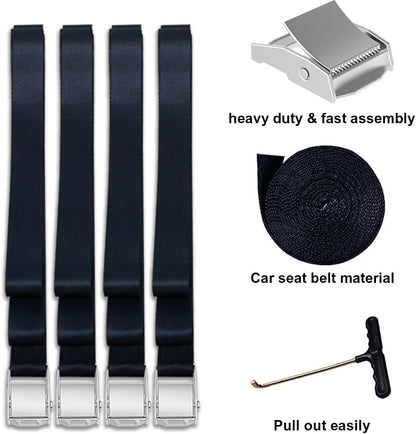 USA Trampoline Stakes Heavy Duty Trampoline Parts Corkscrew Shape Steel Stakes Anchor Kit with T Hook for Trampolines -Set of 4 Bonus 4 Strong Belt