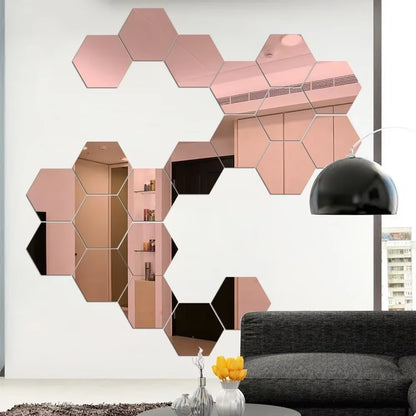 Hexagon Acrylic 3D Mirror Wall Sticker Home Decor DIY Self-Adhesive Mirror Decal Decor Stickers Art Wall Decoration Large 6/12Pc