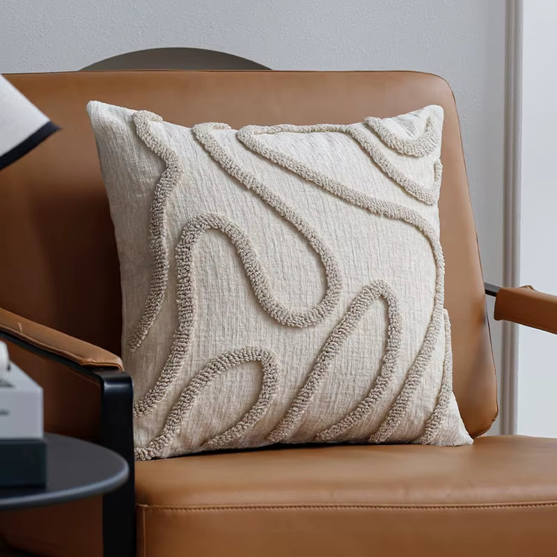 Boho Style Chenille Decorative Throw Pillow Cover Soft Geometric Lines Cushion Covers 45X45 3-Color Pillowcase Sofa Living Room