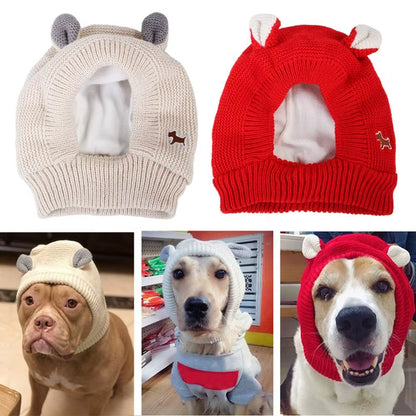 Quiet Dog Ear Muffs Noise Protection Pet Ears Covers Knitted Hat Anxiety Relief Winter Warm Earmuffs for Medium Large Dogs New