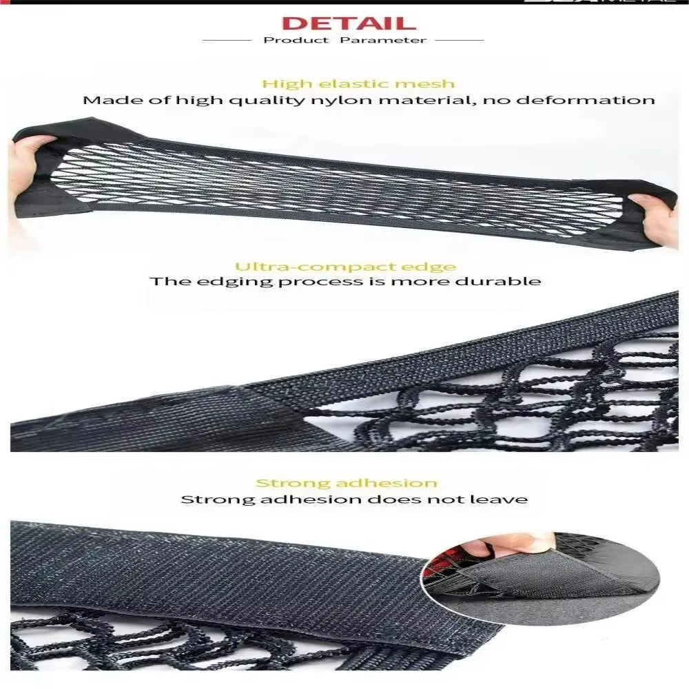 Car Storage Net Stretchable Mesh Pocket Net Magic Elastic Sticker Universal Rear Mesh Trunk Seat Bag Pocket Cage Auto Organizer