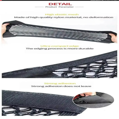 Car Storage Net Stretchable Mesh Pocket Net Magic Elastic Sticker Universal Rear Mesh Trunk Seat Bag Pocket Cage Auto Organizer
