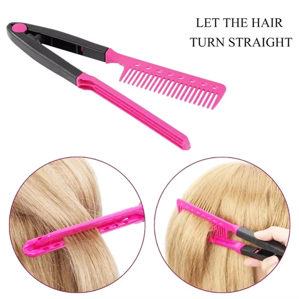 1Pcs Folding V Type Hair Straightener Brush DIY Hairdress Tool Hairdressing Combs Natural Hair Styling Curling Comb Hair