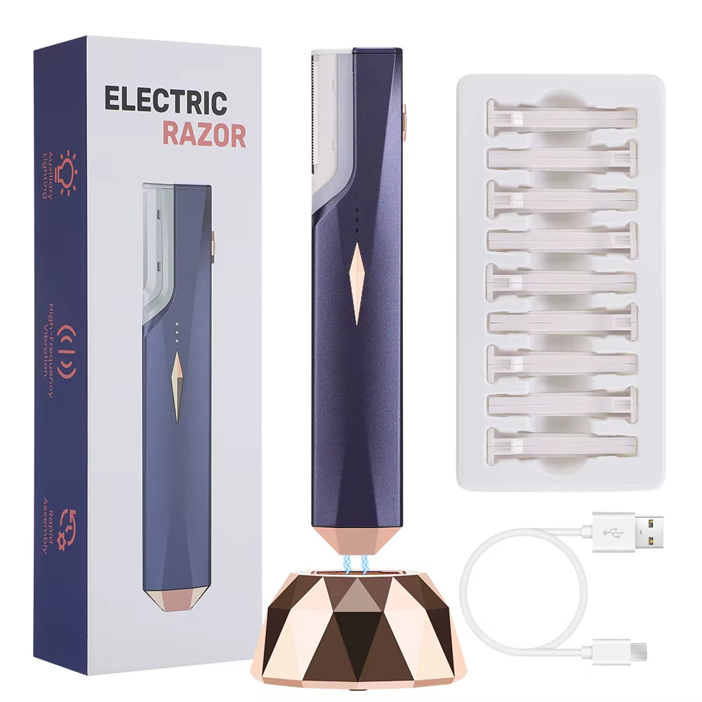 Sonic Lighted Electric Razor Shaver for Eyebrow Facial Hair Removal, Flawless Dermaplaning Tool with 6 Replacement Blades
