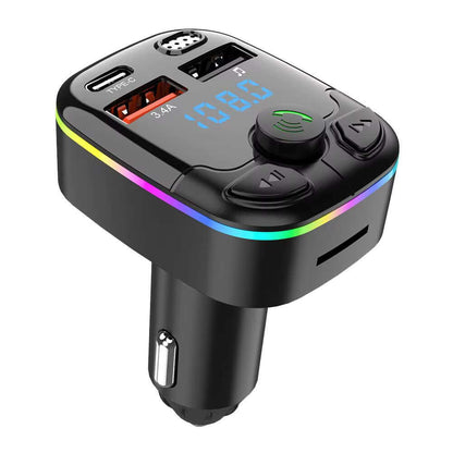 Bluetooth 5.0 Car FM Transmitter PD Type-C Dual USB Ambient Player Handsfree MP3 Charger Type-C Wireless Light PD QC3.0 Adapter