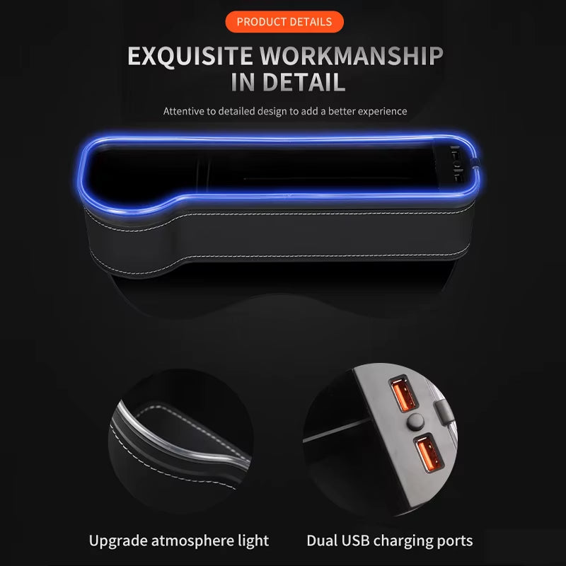 Car Seat Gap Filler Cup Holder 7 Colours Changing LED Car Crevice Storage Organizer Box with 2Usb Charger Car Accessories