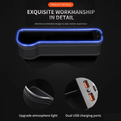 Car Seat Gap Filler Cup Holder 7 Colours Changing LED Car Crevice Storage Organizer Box with 2Usb Charger Car Accessories