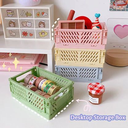 6 Color Organizing Storage Baskets Case Folding Student Desktop Basket Tape Stationery Plastic Foldable Container Storage Box