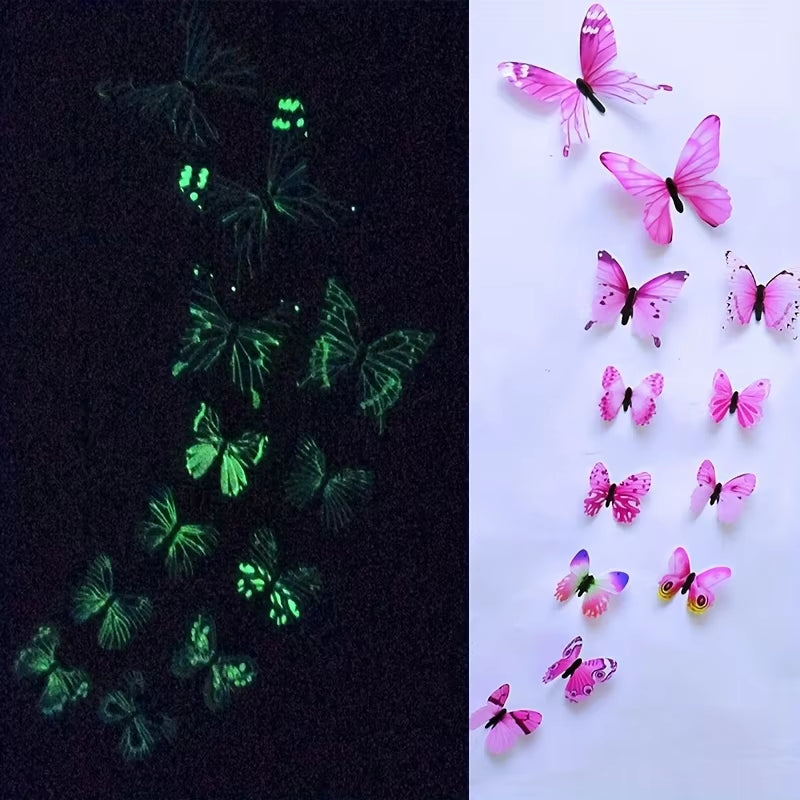 New 12Pcs Fashion 3D Luminous Butterfly Creative Wall Sticker for DIY Wall Stickers Modern Wall Art Home Decorations DIY Gift