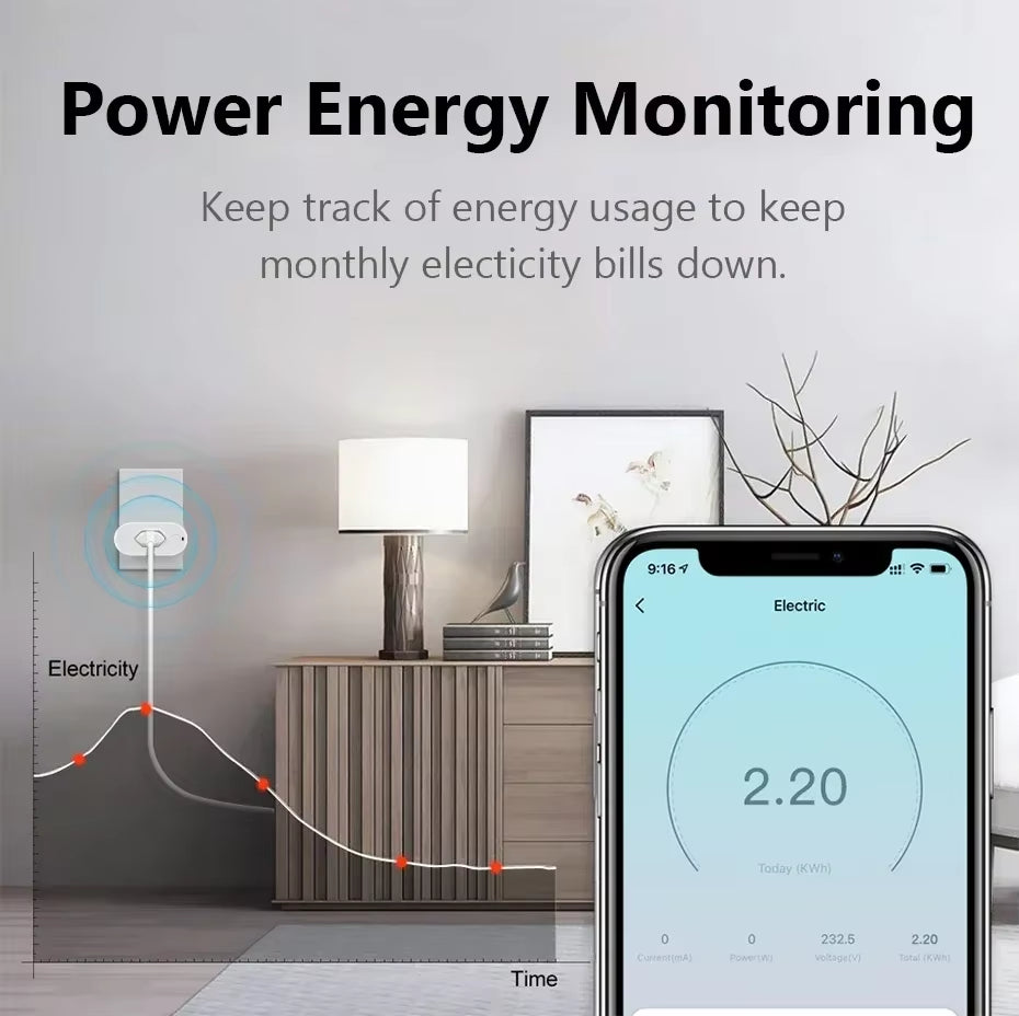 Tuya 16A/20A Brazil Standard Wifi Smart Plug Socket Work with Google Home Alexa with Power Monitor APP Remote Control
