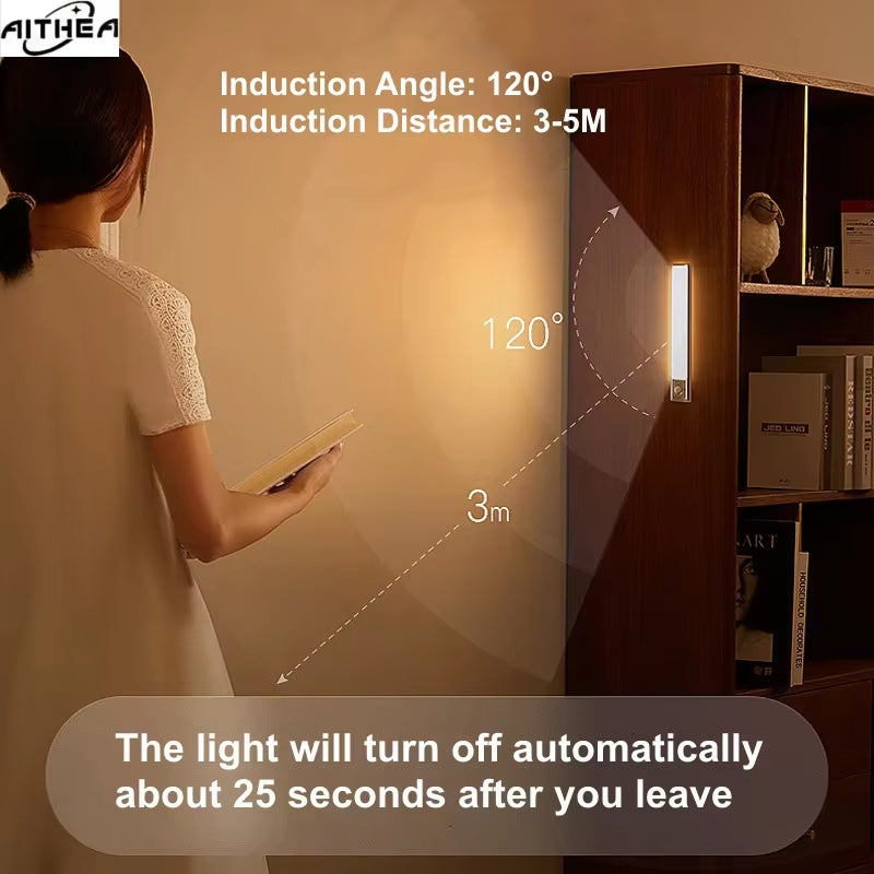 Motion Sensor LED Night Light USB Rechargeable Bedside Lamp Wireless Portable Cabinet Tube Light for Wardrobe Staircase