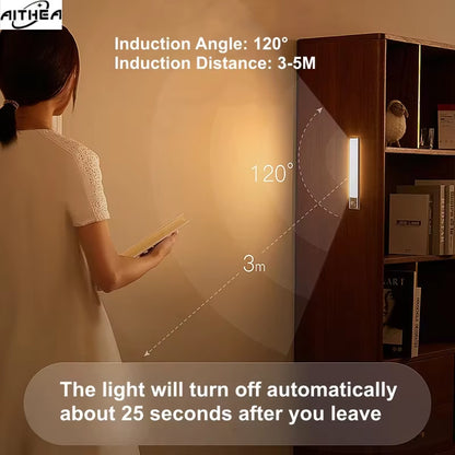 Motion Sensor LED Night Light USB Rechargeable Bedside Lamp Wireless Portable Cabinet Tube Light for Wardrobe Staircase