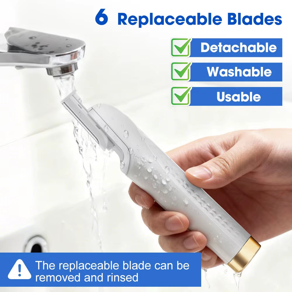 Sonic Lighted Electric Razor Shaver for Eyebrow Facial Hair Removal, Flawless Dermaplaning Tool with 6 Replacement Blades