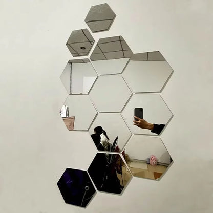 Hexagon Acrylic 3D Mirror Wall Sticker Home Decor DIY Self-Adhesive Mirror Decal Decor Stickers Art Wall Decoration Large 6/12Pc