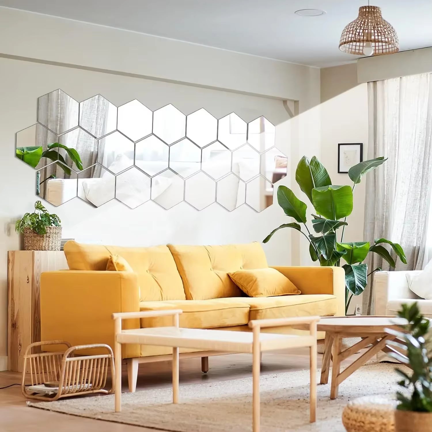 Hexagon Acrylic 3D Mirror Wall Sticker Home Decor DIY Self-Adhesive Mirror Decal Decor Stickers Art Wall Decoration Large 6/12Pc