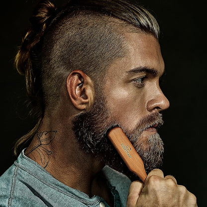 Beard Brush Pure Boar Bristles Natural Firm Hog Hair and Pearwood Works with All Beard Balms and Beard Oils Exfoliates Skin Helps Softening and Conditioning Itchy Beards Great for Travel