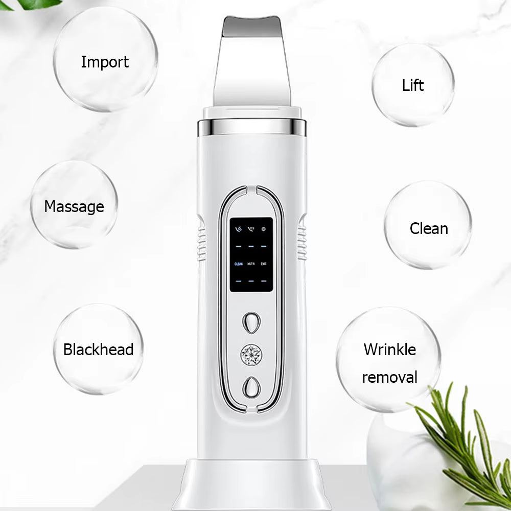 Ultrasonic Skin Scrubber Electric Facial Cleansing Pore Deep Cleanser Acne Blackhead Remover Peeling Shovel Device Beautymachine