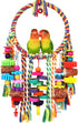 Bird Toys Bird Rope Ring Swing Perch with Corn Cob Cardboard Bagels Wooden Blocks Chewing Toys for Parakeets,Conure,Lovebirds,Finches and Other Small to Medium-Sized Birds