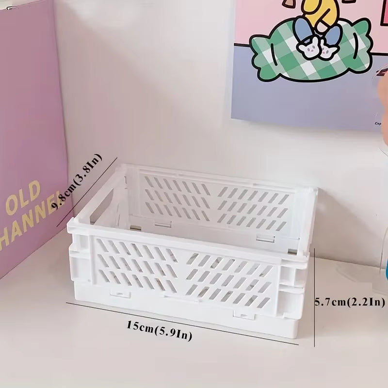 6 Color Organizing Storage Baskets Case Folding Student Desktop Basket Tape Stationery Plastic Foldable Container Storage Box