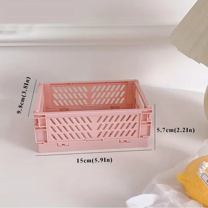 6 Color Organizing Storage Baskets Case Folding Student Desktop Basket Tape Stationery Plastic Foldable Container Storage Box