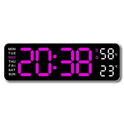 9 Inch Large Digital Wall Clock USB Powered TEMP Humidity Week Auto Dimmer DST Table Clock 12/24H Electronic LED Alarm Clock