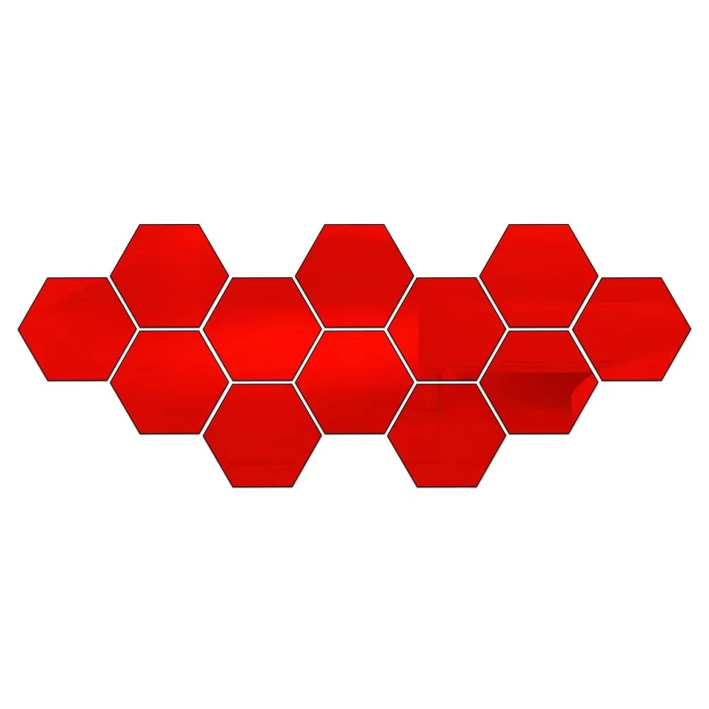 Hexagon Acrylic 3D Mirror Wall Sticker Home Decor DIY Self-Adhesive Mirror Decal Decor Stickers Art Wall Decoration Large 6/12Pc