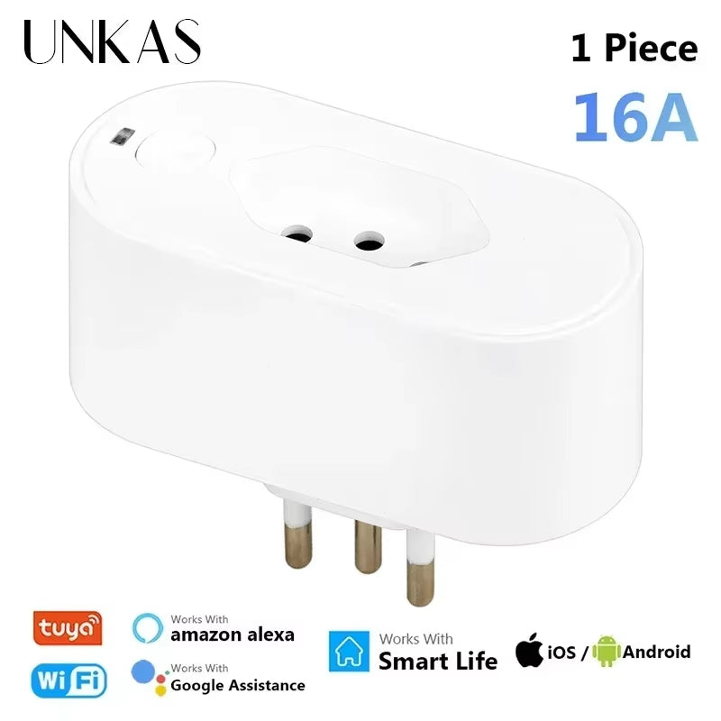 Tuya 16A/20A Brazil Standard Wifi Smart Plug Socket Work with Google Home Alexa with Power Monitor APP Remote Control