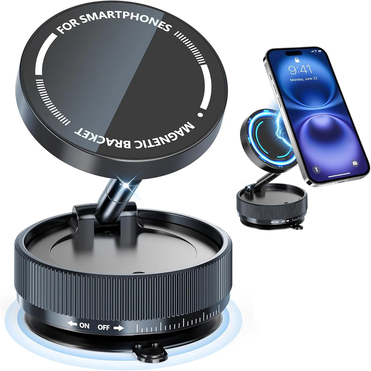 Magnetic Suction Cup Phone Mount for Magsafe 360° Adjustable Magnetic Car Phone Holder Pocket Size Foldable Car Mount