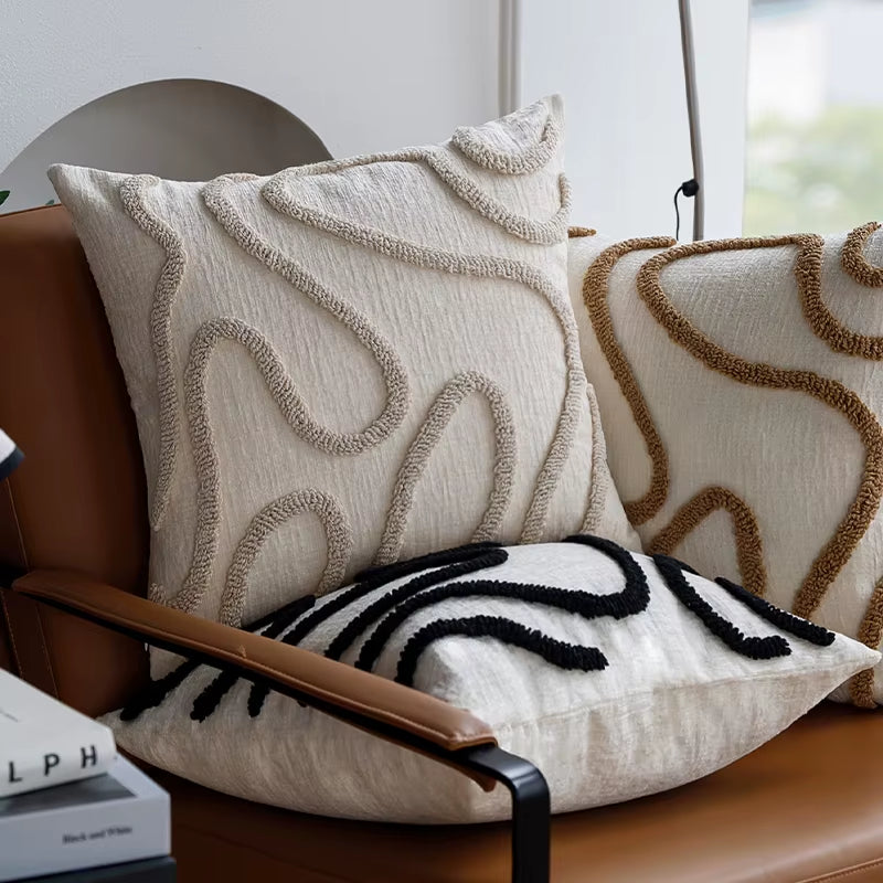 Boho Style Chenille Decorative Throw Pillow Cover Soft Geometric Lines Cushion Covers 45X45 3-Color Pillowcase Sofa Living Room