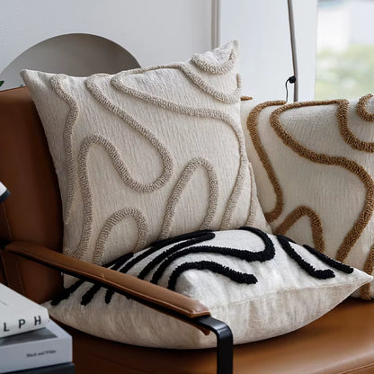 Boho Style Chenille Decorative Throw Pillow Cover Soft Geometric Lines Cushion Covers 45X45 3-Color Pillowcase Sofa Living Room