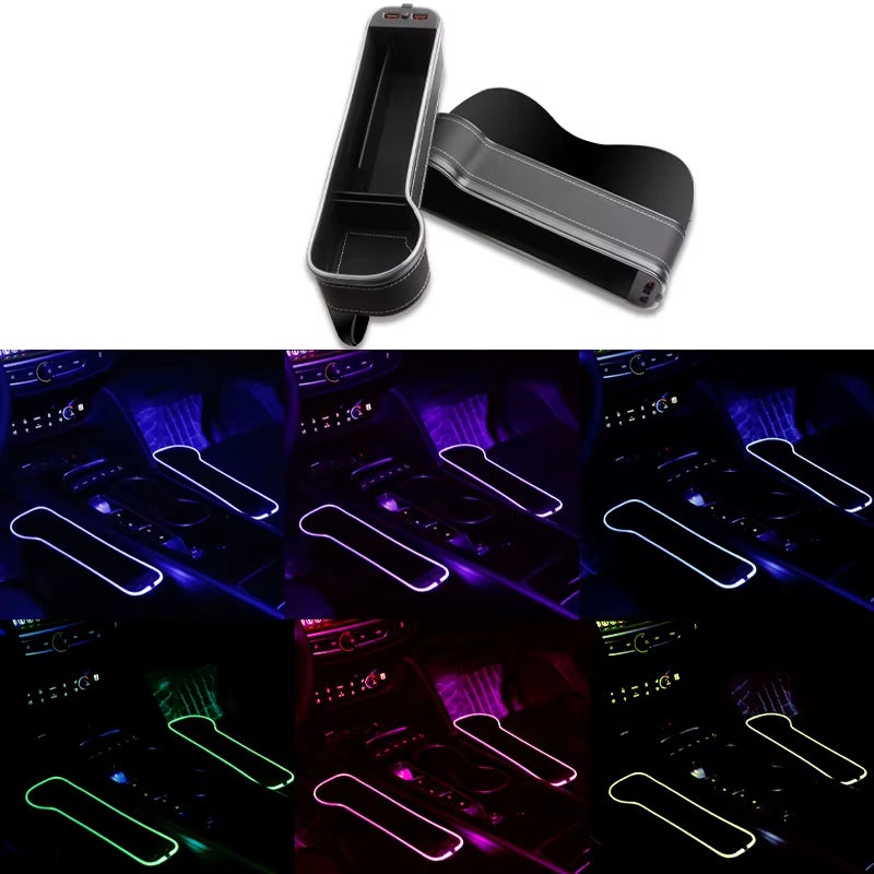 Car Seat Gap Filler Cup Holder 7 Colours Changing LED Car Crevice Storage Organizer Box with 2Usb Charger Car Accessories