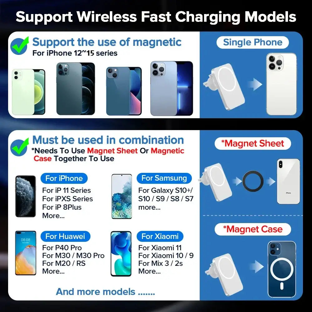 15W Magnetic Car Wireless Charger Macsafe for Iphone 17- 12 Pro Max Mini Air Vent Car Phone Holder Stand Fast Car Charging