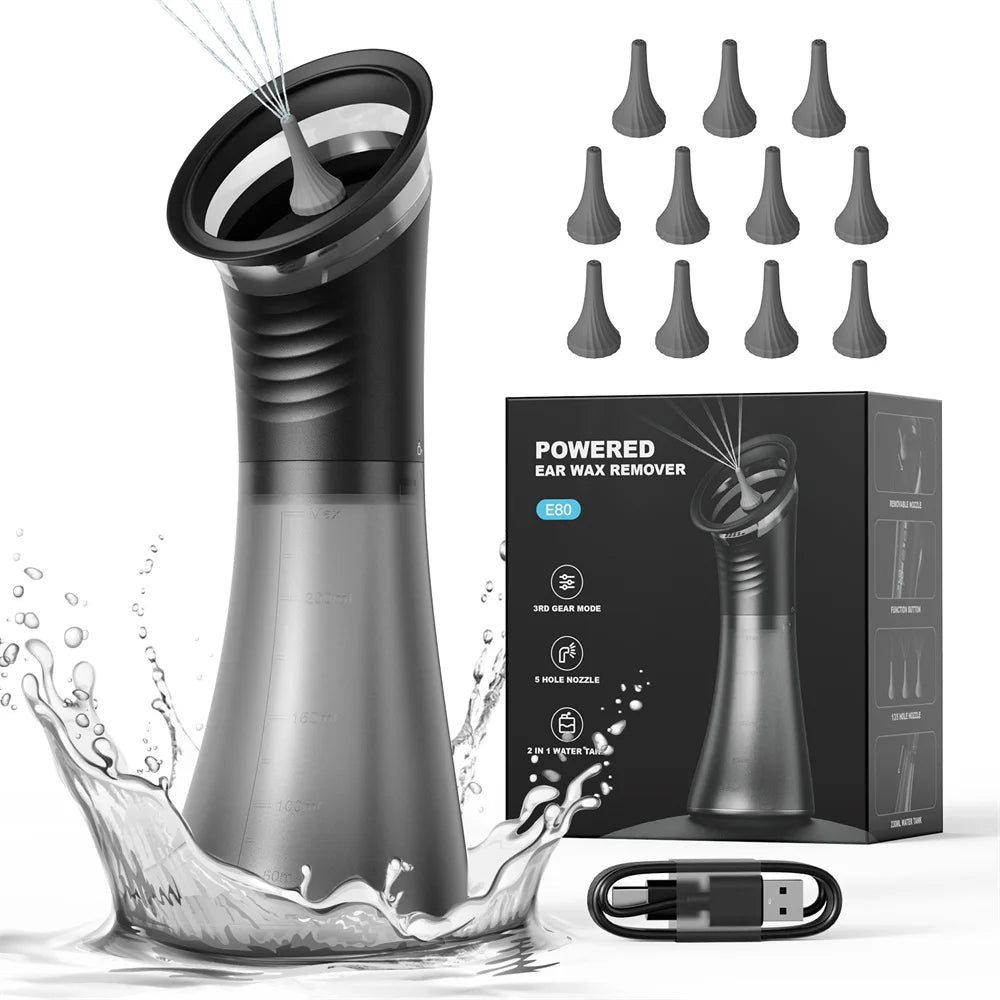 Electric Ear Wax Removal System Water Powered Ear Cleaning Tool with Irrigation Flusher 3 Pressure Settings Safe &amp; Effective