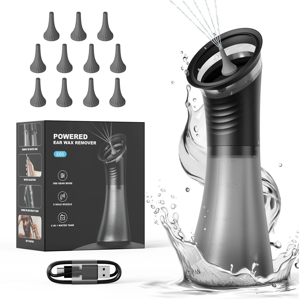 Electric Ear Wax Removal System Water Powered Ear Cleaning Tool with Irrigation Flusher 3 Pressure Settings Safe &amp; Effective