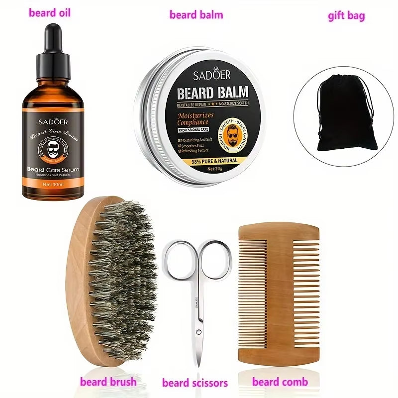 Beard Growth Kit for Men Beard Hair Enhancerbeard Essential Oil Moisturizing Wax Growth Roller Comb Styling Scissors Beard Care