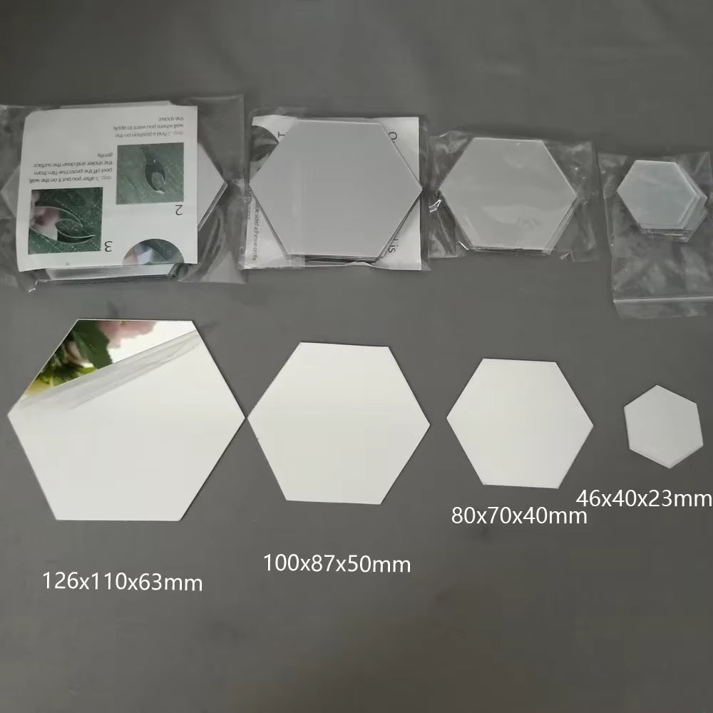 Hexagon Acrylic 3D Mirror Wall Sticker Home Decor DIY Self-Adhesive Mirror Decal Decor Stickers Art Wall Decoration Large 6/12Pc