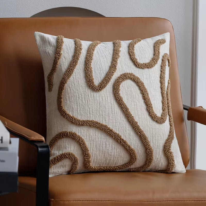 Boho Style Chenille Decorative Throw Pillow Cover Soft Geometric Lines Cushion Covers 45X45 3-Color Pillowcase Sofa Living Room