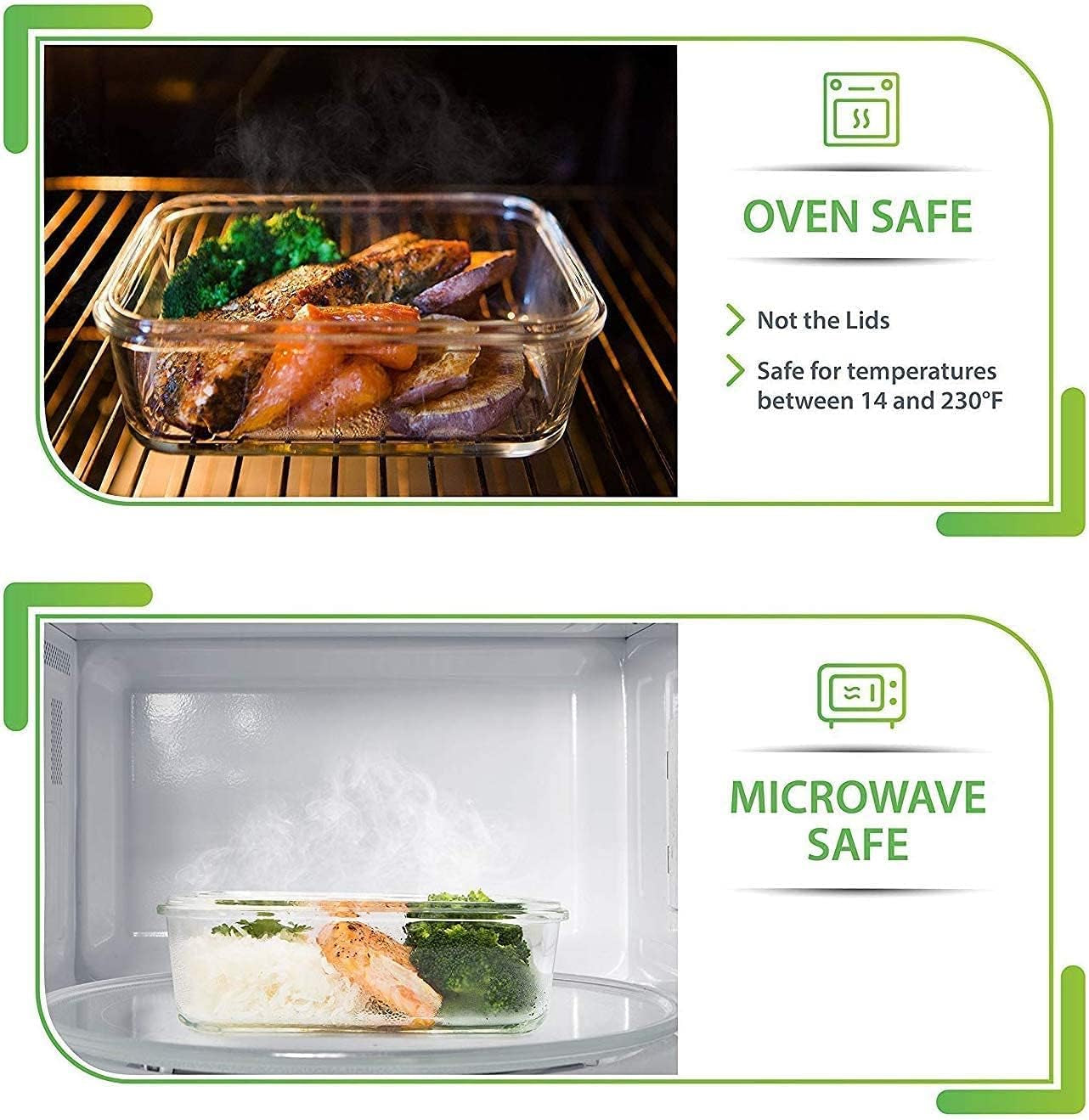 [5-Pack] Food Prep &amp; Storage Glass Containers with Lids - Airtight Glass Meal Prep Containers Reusable (880 Millilitres - 1 Compartment)