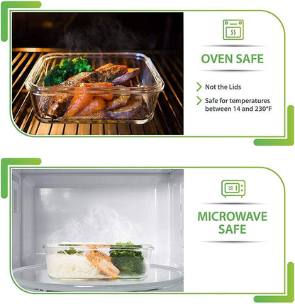 [5-Pack] Food Prep &amp; Storage Glass Containers with Lids - Airtight Glass Meal Prep Containers Reusable (880 Millilitres - 1 Compartment)