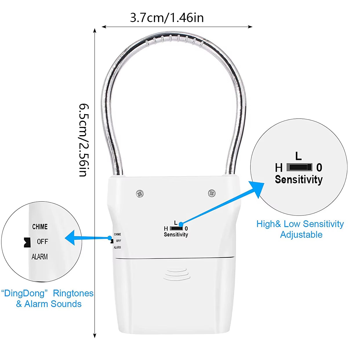 Door Handle Alarm 110Db Door Security Alarm with Adjustable Settings Alarm Equipment Battery Operated for Travel Hotel Security