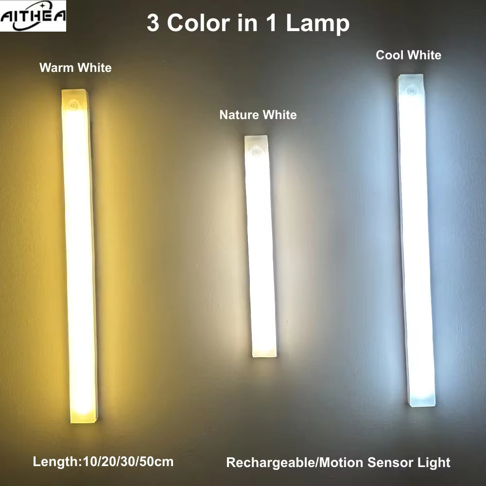 Motion Sensor LED Night Light USB Rechargeable Bedside Lamp Wireless Portable Cabinet Tube Light for Wardrobe Staircase
