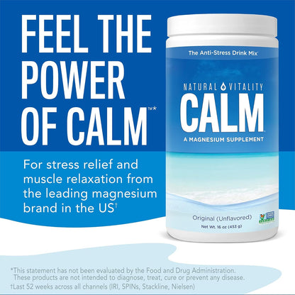 Natural Calm - RLS - Restless Legs - Relaxation - Stress - Muscle Cramps - Tension - Unwind - Amazing Taste - Unflavored - 453 Grams